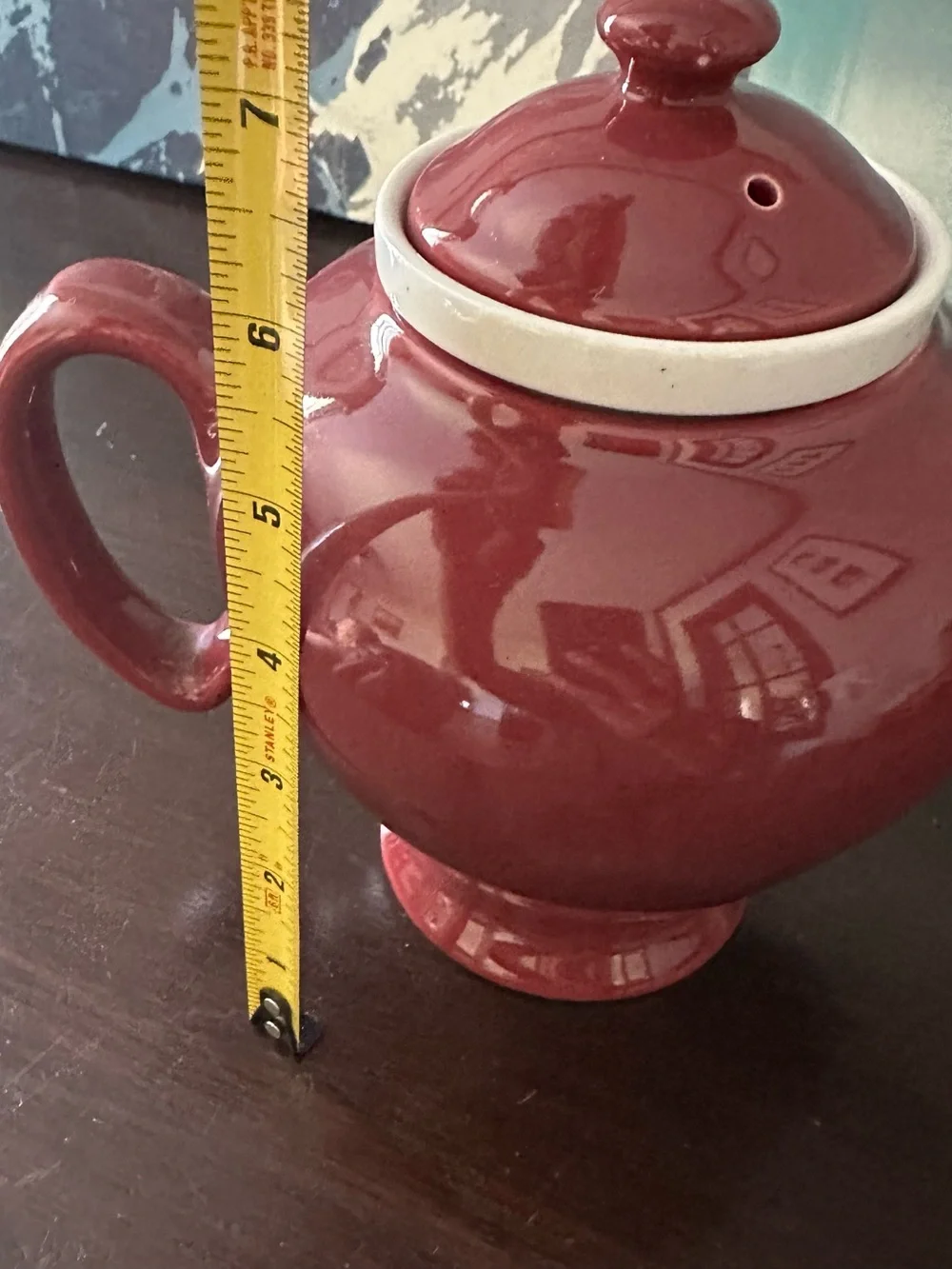 Burgundy Ceramic Teapot with Ivory Rim
